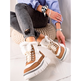 TRENDI Tople čizme za snijeg na platformi bijela smeđa 2