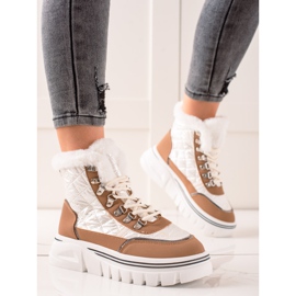 TRENDI Tople čizme za snijeg na platformi bijela smeđa 1