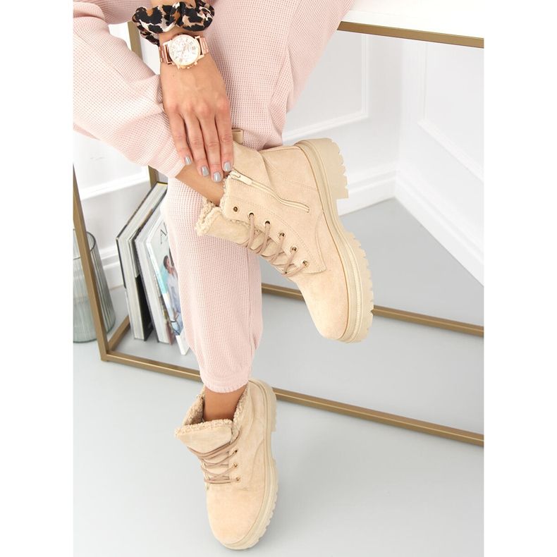 Čizme na vezanje Visko Khaki bež 2