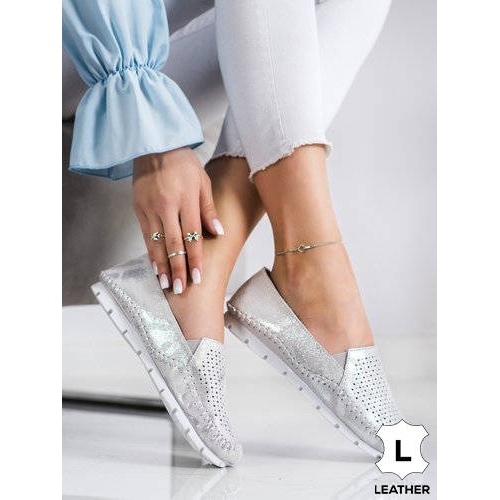 Goodin Srebrne kožne mokasine siva 1