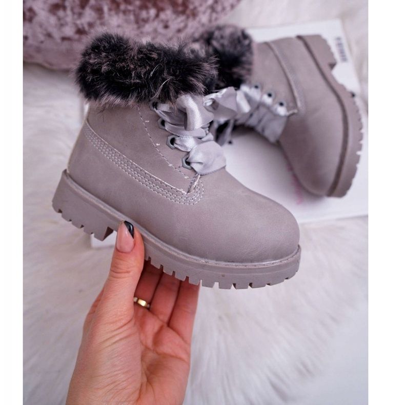 FRROCK Dječje čizme zagrijane sivim krznenim zamkama Tesoro siva 2