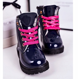 Dječje čizme zagrijane krznom, lakirane mornarske boje Pinkie tamnoplava 3