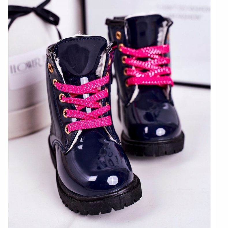 Dječje čizme zagrijane krznom, lakirane mornarske boje Pinkie tamnoplava 3