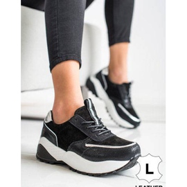 VINCEZA Crne kožne tenisice crno srebro 1