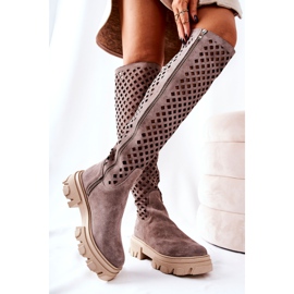 PA2 Kallede svijetlosmeđe ažurne antilop čizme bež smeđa 1