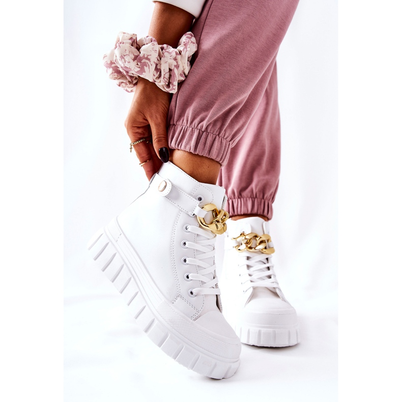 Visoke tenisice na bijeloj platformi bijela zlatni 2