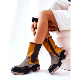 Visoke kožne čizme Maciejka žuto-sive 05141-07 bež crna siva zlatni 1