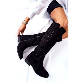 PG1 Ažurne čizme na skrivenom crnom klinu Lara crvena 4