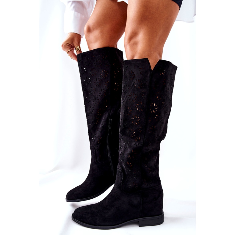 PG1 Ažurne čizme na skrivenom crnom klinu Lara crvena 5