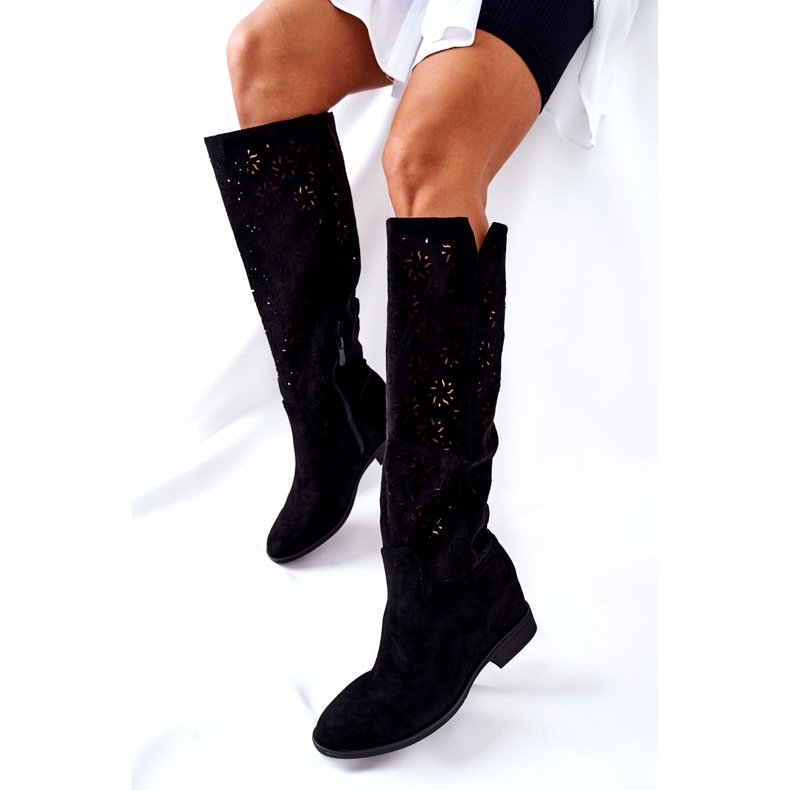 PG1 Ažurne čizme na skrivenom crnom klinu Lara crvena 6