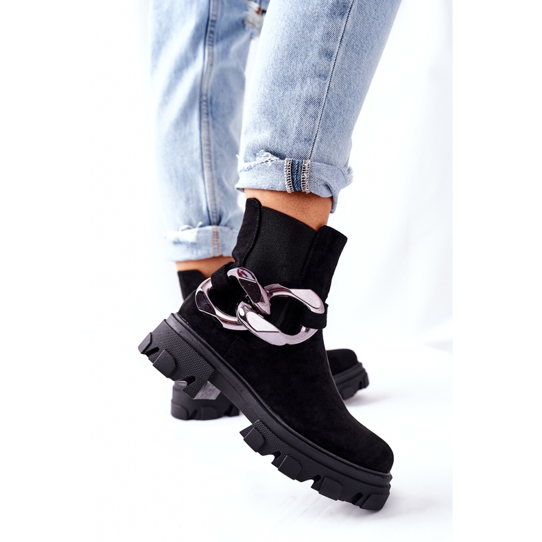 S.Barski Ženske izolirane čizme, crne čizme Chelsea s ukrasom crno 2