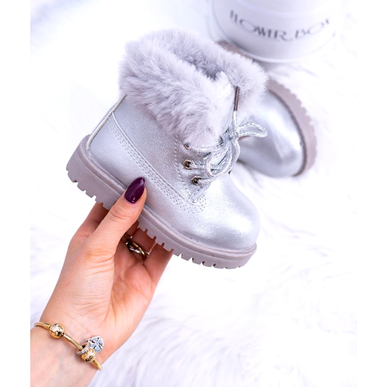 Srebrne tople dječje čizme Trappers Fobos srebro 3