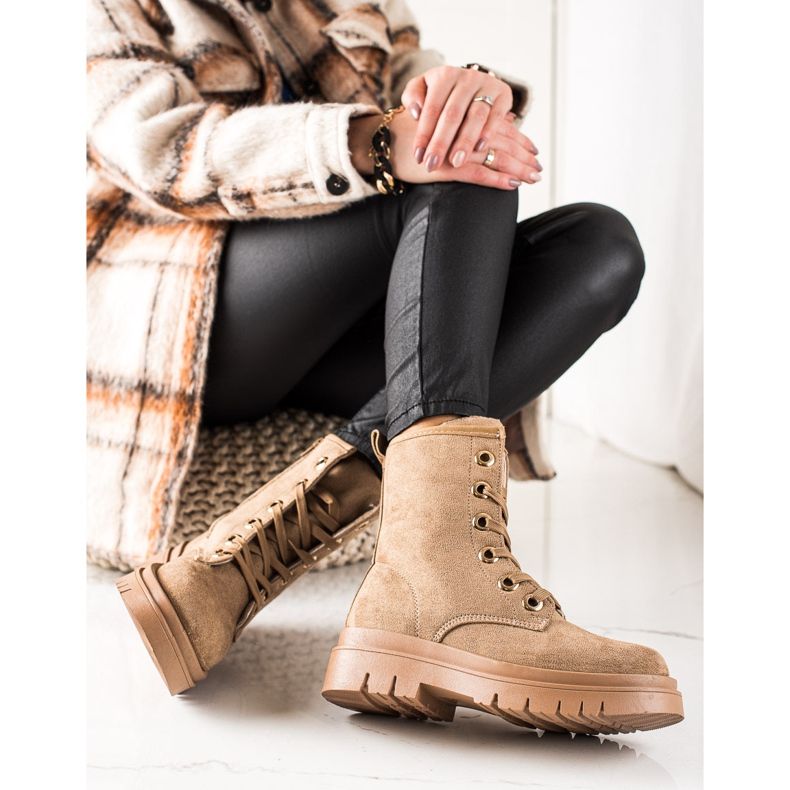 TRENDI Trappers od smeđe kože bež smeđa 1