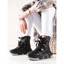 TRENDI Crne čizme za snijeg na vezanje crno 2