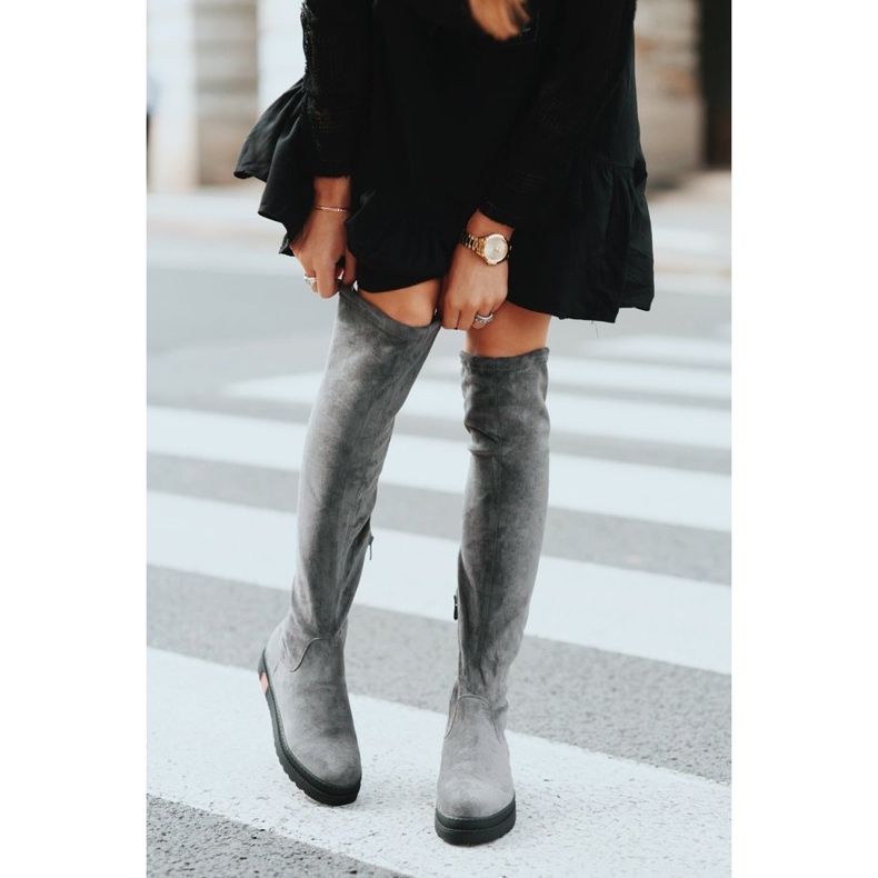 Sive ravne ukrašene čizme od Lia ružičasta siva 2