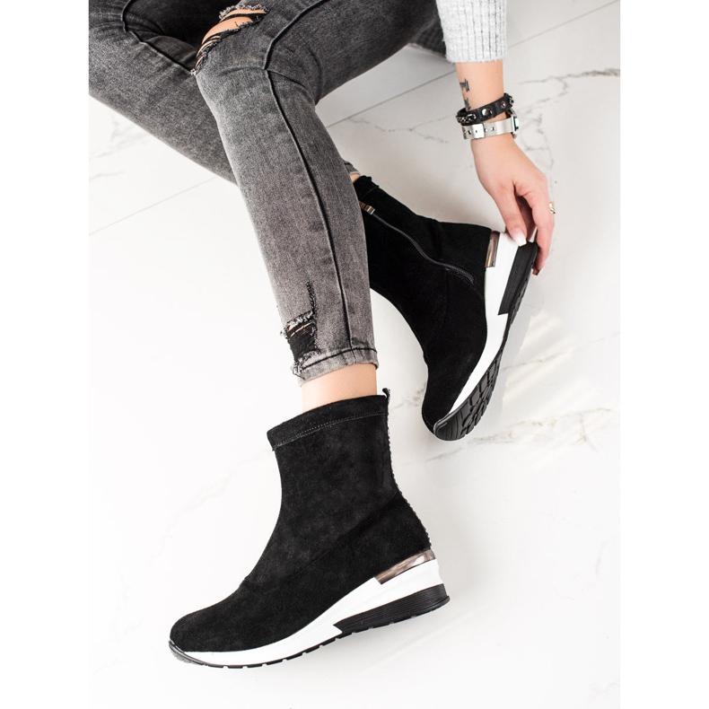 Goodin Kožne čizme na klin crna 1