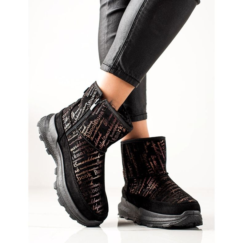 TRENDI Topli Mukluki na platformi crna zlatni 1