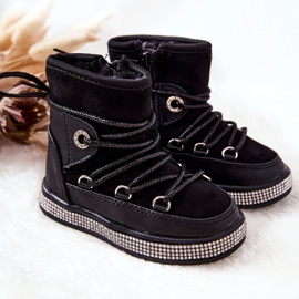 FR1 Dječje crne čizme za snijeg s kubičnim cirkonijem Wellma crno 6