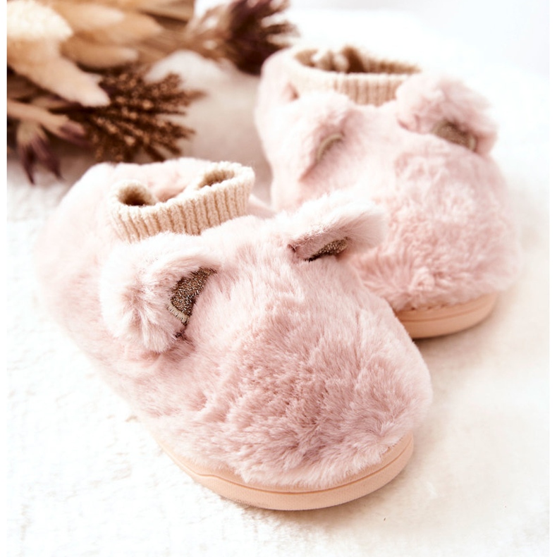 Tople papuče s rebrastim svijetloružičastim Dessi bež 2