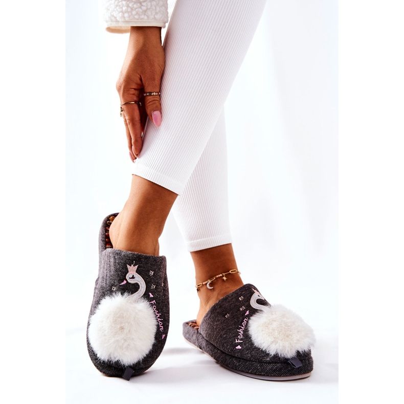 Tople papuče Grey Rey's swan siva 2