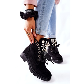 FI1 Čizme od antilopa s biserima i crnom vrpcom Perla crna 1