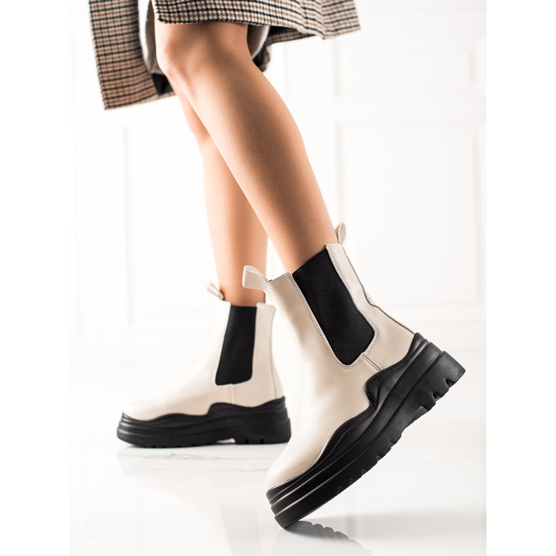 TRENDI Čizme Chelsea na modnoj platformi bež 1