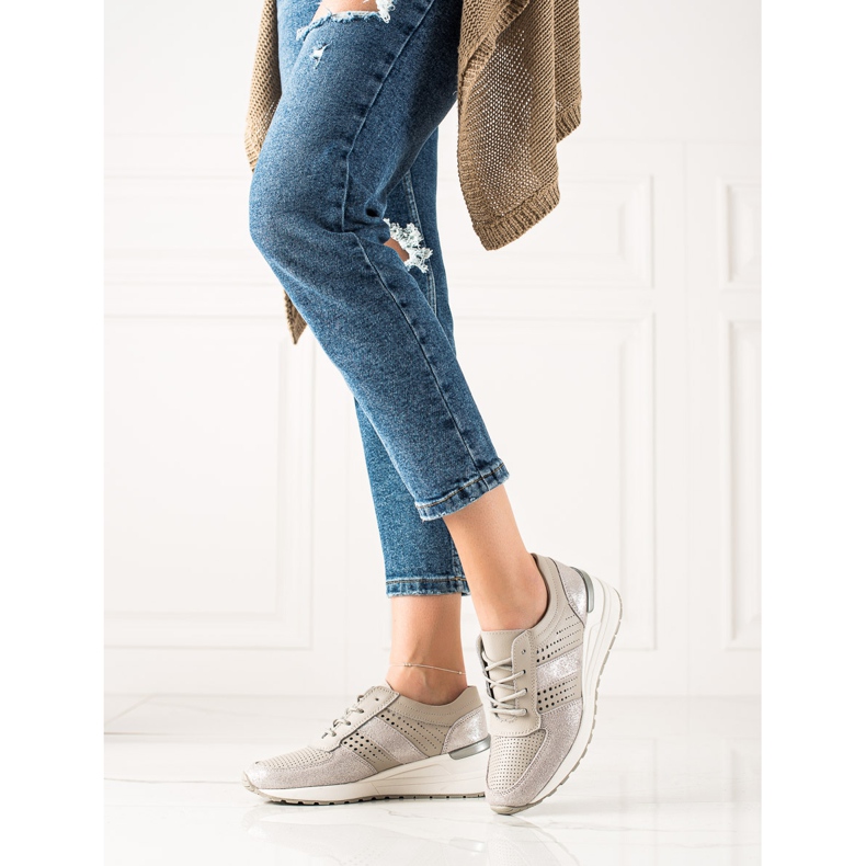 Evento Kožne srebrne tenisice bež srebro 1