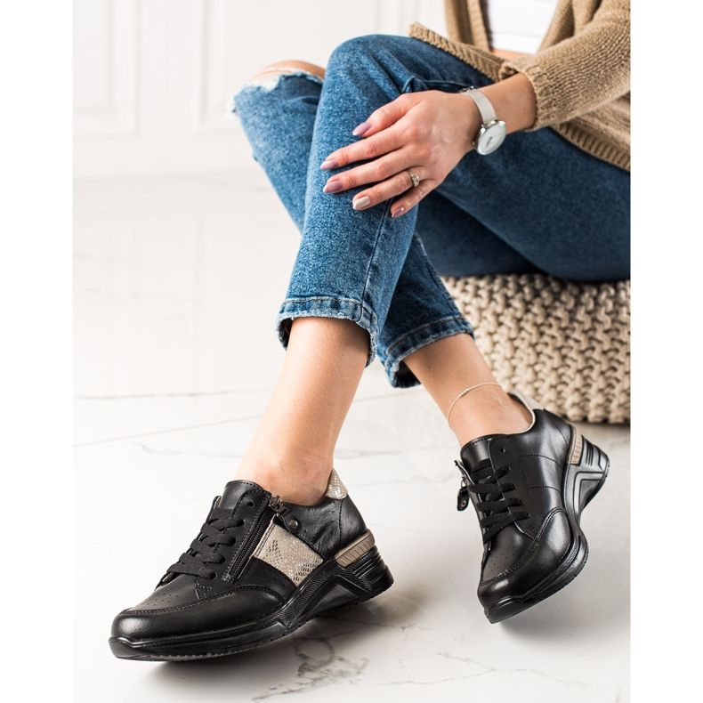 Evento Kožne tenisice s ukrasnim patentnim zatvaračem bež crna 2