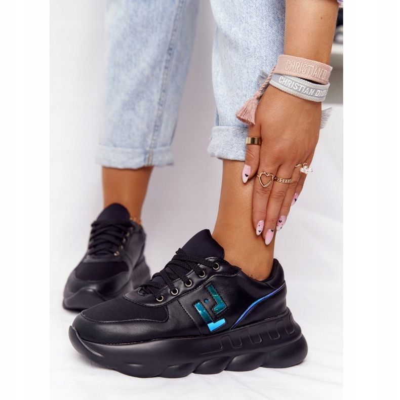 LU BOO Ženske sportske cipele na platformi crne crno 4