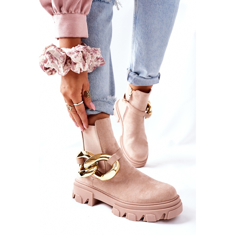 S.Barski Ženske izolirane bež Chelsea čizme s ukrasom 2