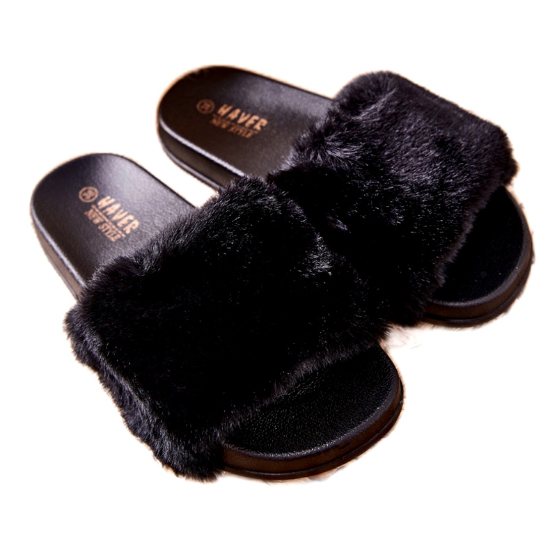PH1 Oblikovane gumene papuče s crnim emmy krznom crna 3