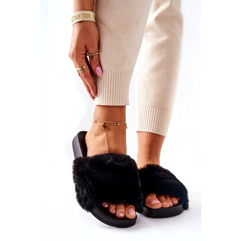 PH1 Oblikovane gumene papuče s crnim emmy krznom crno 4