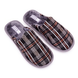 WJ1 Muške tople sive karirane papuče Whisper smeđa siva 1