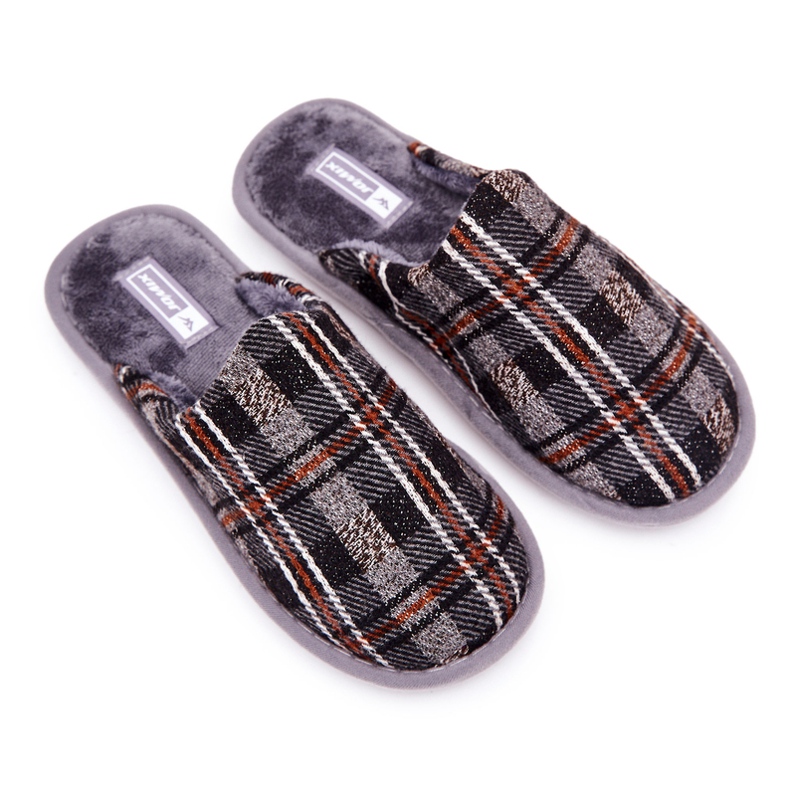 WJ1 Muške tople sive karirane papuče Whisper smeđa siva 1