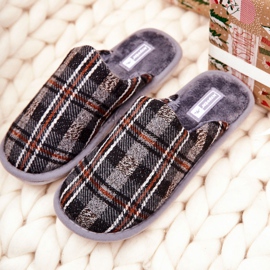 WJ1 Muške tople sive karirane papuče Whisper smeđa siva 2
