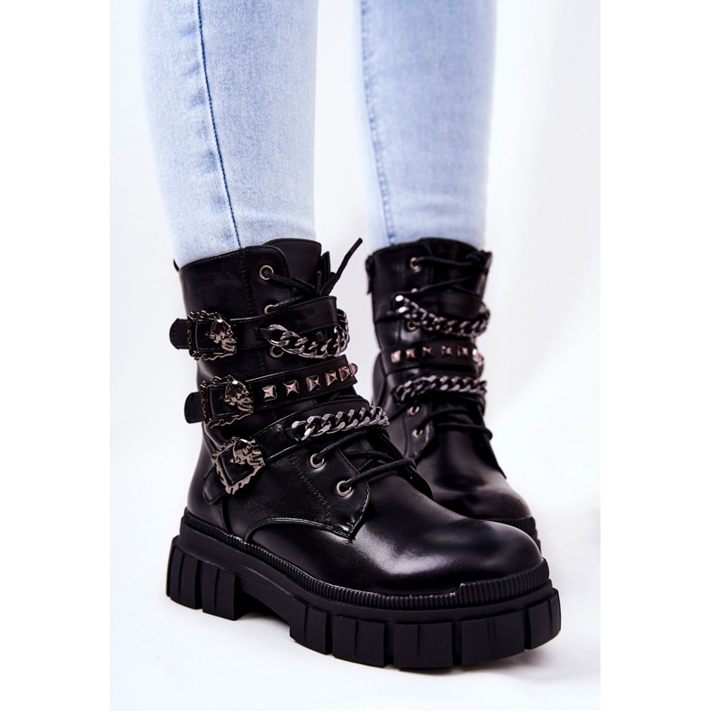 WS1 Čizme zavezane lančanom kopčom Crna Reiloy 1