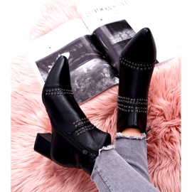 PS1 Ženske čizme na petu u špic sa zakovicama Crna Primma crno 4