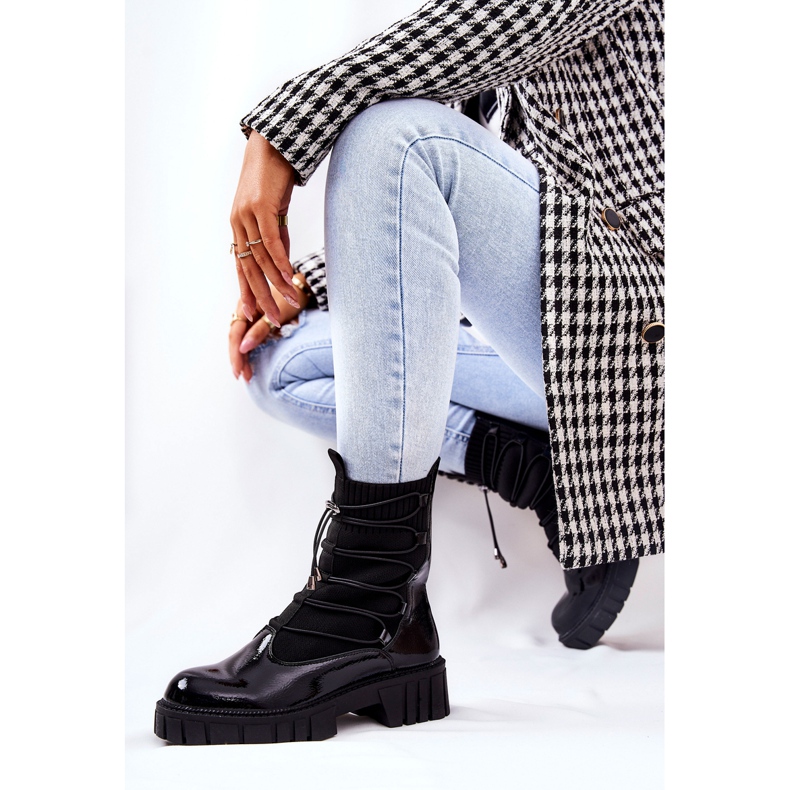 PL4 Lakirane čizme Radničke s čarapom Crna Connor 1