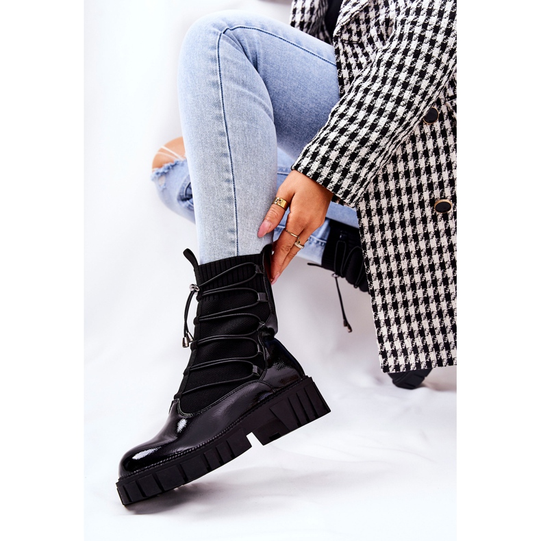 PL4 Lakirane čizme Radničke s čarapom Crna Connor crno 2