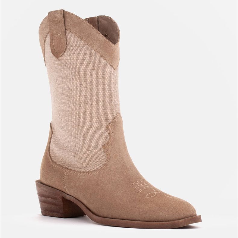 Marco Shoes Kaubojske čizme u kombinaciji s antilop i lanenom tkaninom bež 1