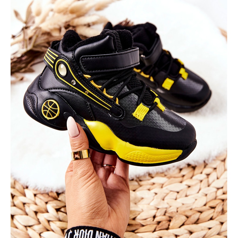 PJ2 Dječje crne tople čizme za snijeg Herry crna žuta boja 1