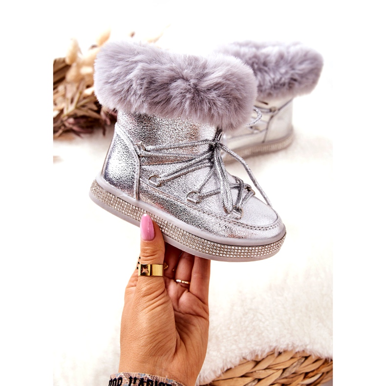 FR1 Dječje čizme za snijeg s krznom Silver Grandis srebro 3