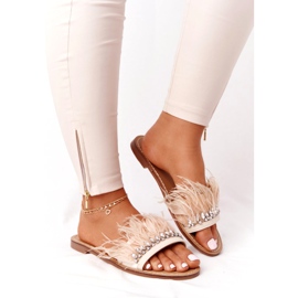 Papuče s perjem Lu Boo Bež 2