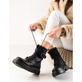 Super Mode Čizme na vezanje s kopčom crna 1