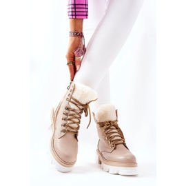 PF1 Tople kožne čizme Workery Beige Lecolly bež 2