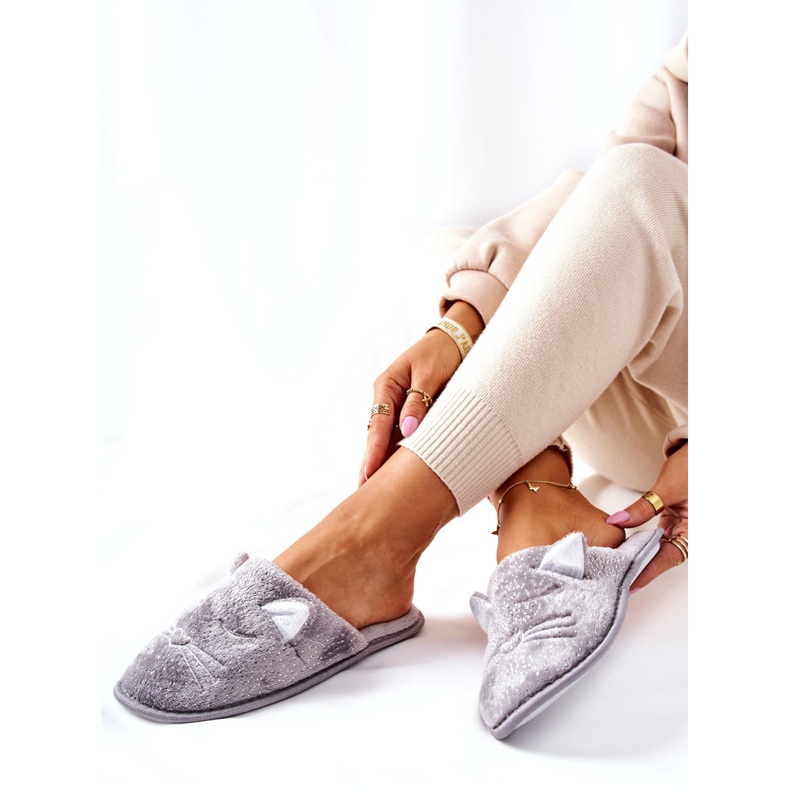 PE1 Sjajne papuče za mačiće sa sivim Kaisy ušima siva 4