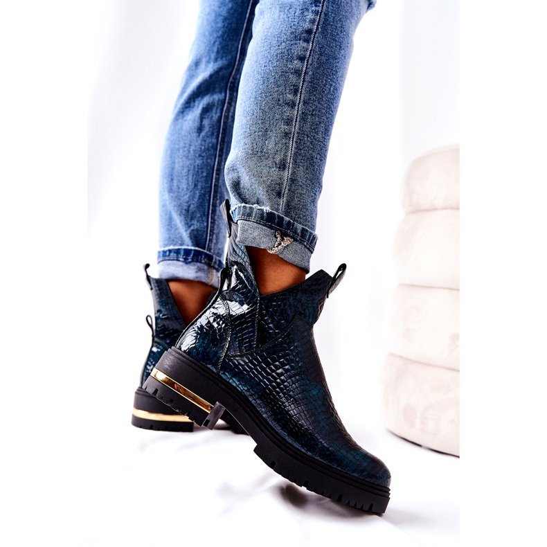 PA2 Zelene Tanya Crocodile Tople kožne čizme crna zelena 2