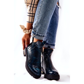 PA2 Zelene Tanya Crocodile Tople kožne čizme crna zelena 3