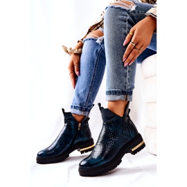 PA2 Zelene Tanya Crocodile Tople kožne čizme crna zelena 5