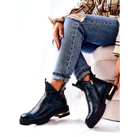 PA2 Zelene Tanya Crocodile Tople kožne čizme crno zelena 4